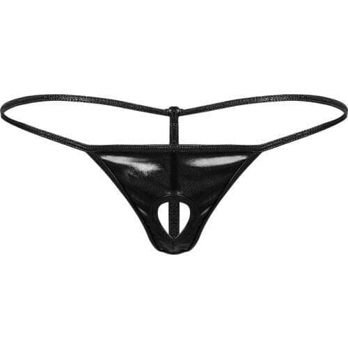 Mens Mini Bikini G String Briefs Shiny Metallic Erotic Sissy Panties with Penis Hole Gay Open Butt T-back Tnagas Thong Underwear