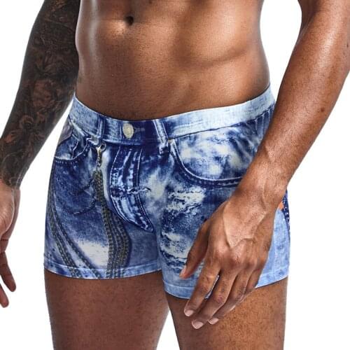 Fashion Brand Men Denim Underwear Funny 3d Sexy Boxers Jeans Shorts Classic Print Boxers Mens Cowboy U Convex Pouch Underpants