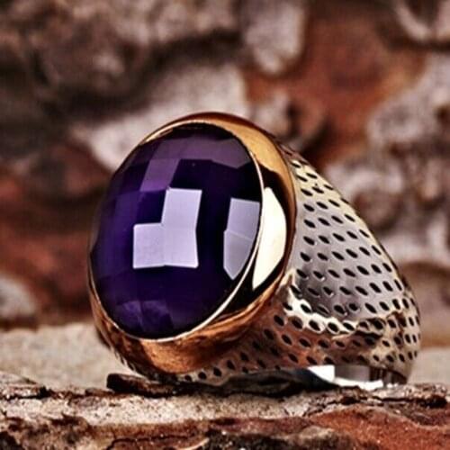 925 Sterling Silver Turkish Handmade Jewelry Amethyst Mens Ring