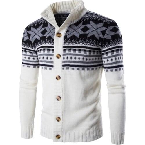 Mens Cardigan Sweaters New Year Autumn Warm Christmas Sweater Knitwears Men Fashion Printed Casual Stand Collar Knitting Outwear