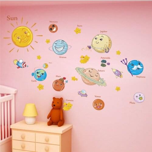 Outer Space Solar System Wall Stickers Planets Earth Sun Saturn Mars Star Wall Decals Living Room Bedroom Mural Room Decor