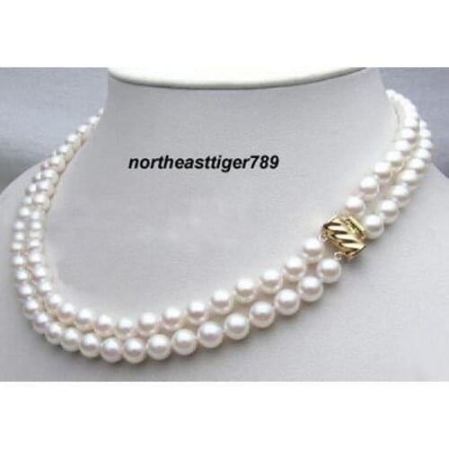 Natural 2 Rows Real 8-9 mm White Pearl Clasp Necklace word wholesale mujer for women nature fresh pearl chain fine