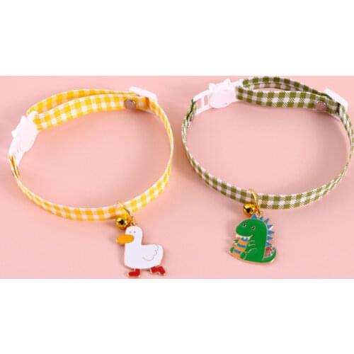 Adjustable Pet Collar Safety Buckle Anti-suffocation Lattice Cat Collar Cute Cartoon Animal Pendant Bell Necklace Pet Supplies