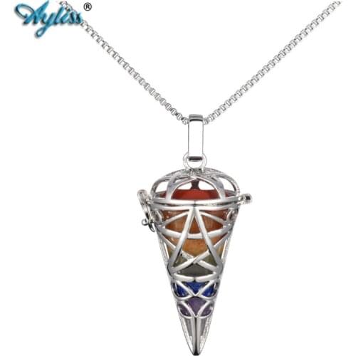 Ayliss 7 Chakra Reiki Healing Crystals Pendants Hexagonal Pointed Dowsing Stone Pendant Openable Locket Pendant Necklace Jewelry