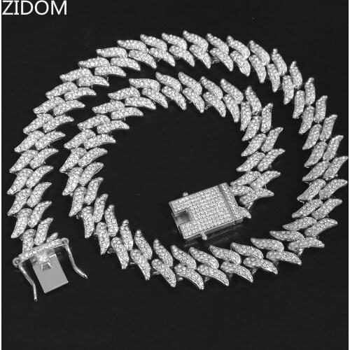 Men Hip Hop Chain Necklace 20mm Width Thorn Shape Cuban Chains Iced Out Bling Necklace HipHop Jewelry For Birthday Gift