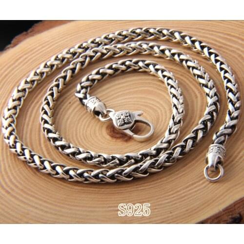 100% Pure 925 Sterling Silver color Six Words Vajra Necklace 5MM Thick Chain Men Gift Thai silver color long necklace Jewelry
