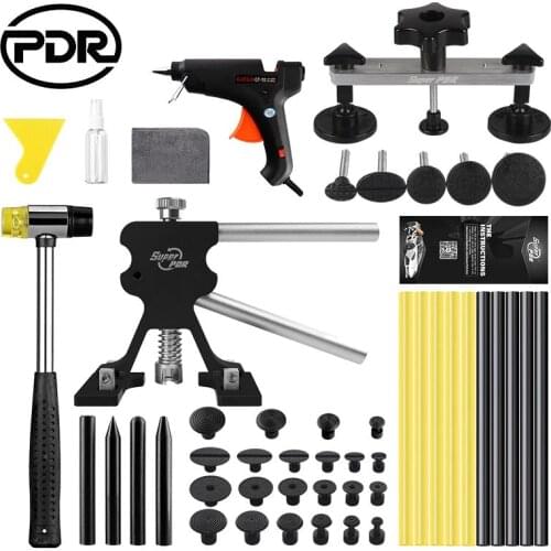 PDR Tools Car Paintless Dent Repair Black Dent Lifter Bridge Puller Hot Glue Gun Rubber Hammer Kit Removal Auto Body Hail Dent
