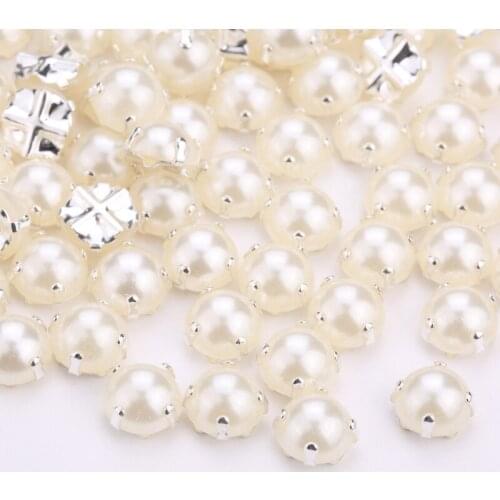 4/5/6/7/8/10mm Ivory Sew On Half Round Pearl with Silver/Gold Claw Pearl Beads For Wedding Dress Decoration