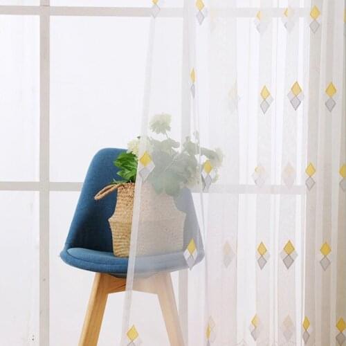 Modern chiffon curtain rhombic embroidery Chiffon curtain bedroom curtain childrens room kitchen curtain yarn decoration tulle