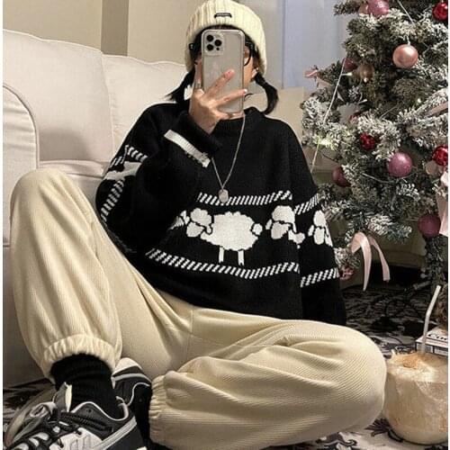 Japanese Style Cartoon Embroidery Knitted Pullovers Sweaters 2021 New Streetwear Oversize Sweater Harajuku Sweaters Female