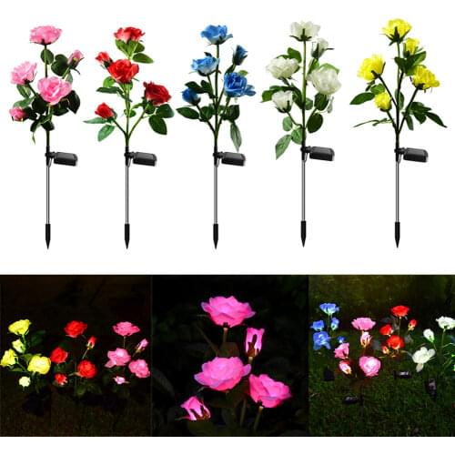 Outdoor Solar Garden Lights, 2 Pack Solar Rose Lights Waterproof Simulation Flower Solar Lawn Lamp for Yard Landscape Lights