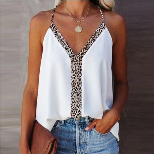 Sexy Deep V Neck String Halter Blouse Shirt Women Spring Leopard Print Patchwork Shirt Summer Sleeveless Streetwear Top Pullover