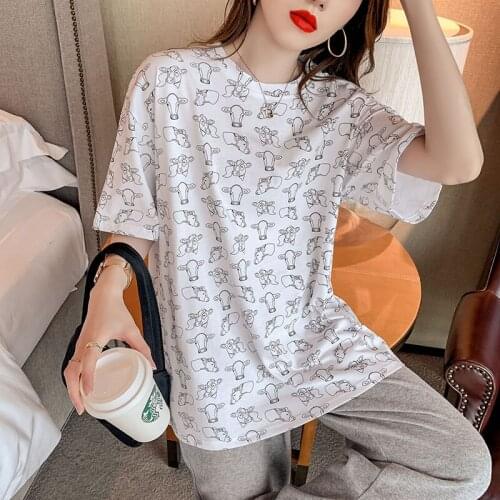 2021Summer Short Sleeve Fashion printing Mid-length Lady T-shirts Top T Shirt Ladies Womens Graphic Female Loose Tee
