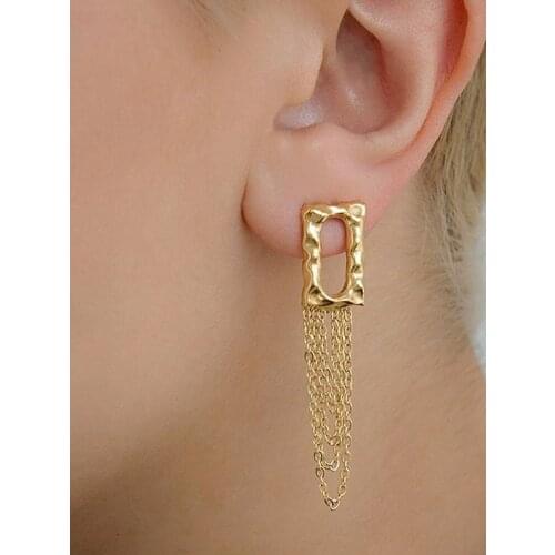 Brass With 18k Gold Geo Tassel Drop Earrings Women Jewelry Party T Show Gown Punk Gothic Top Runway Rare Korean Japan