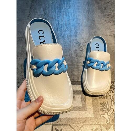 Womens Shoes Slippers Outdoor Spring/summer 2021 New Fashion Chain Bright Color Soft Bottom Non-slip Casual Mule Shoes