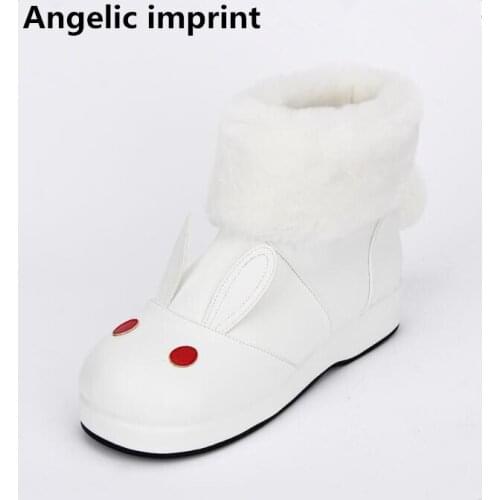 Angelic imprint handmade mori girl Women winter snow boots lady lolita ankle Boots woman princess low heels shoes Rabbit ears 47