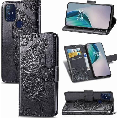 1+N10 Cute Butterfly Case for OnePlus Nord N10 (6.5in) Cover Flip Leather Stand Card Wallet Book Black BE2029 10N One Plus N 10