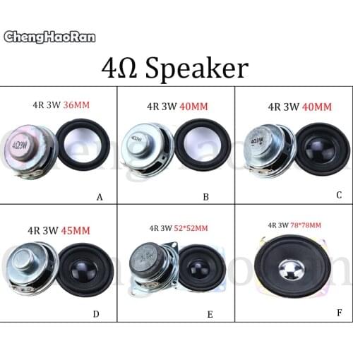 ChengHaoRan 1Piece 4 ohm 3W Horn Loudspeaker 4R 36mm 40mm 45mm 52x52mm 78x78mm Loud Speaker