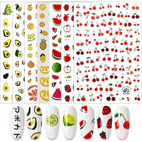 1PC Fruits Sliders Nails Watermelon/Strawberry/Orange 3D Nail Sticker Decals New Design Decoration Foil Tips