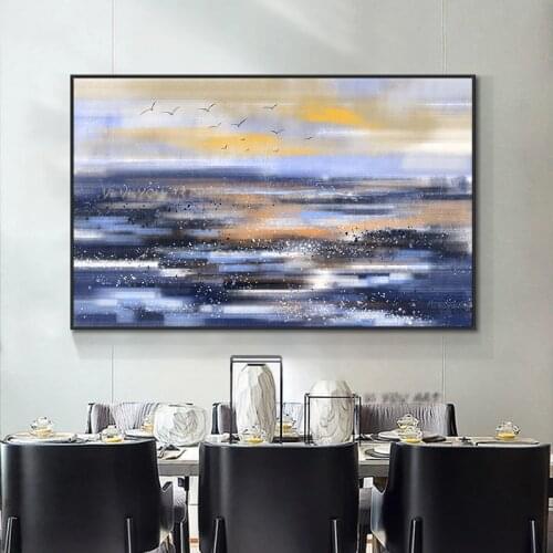100% Handmade Painted Abstract Wild Geese Flying In The Sky Oil Painting On Canvas Seascape For Living Room