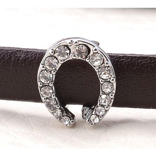 12pcs Crystal horseshoe 925 silver crystal charms for women wrap bracelets slide charm beads for poesy DIY jewelry AT57621