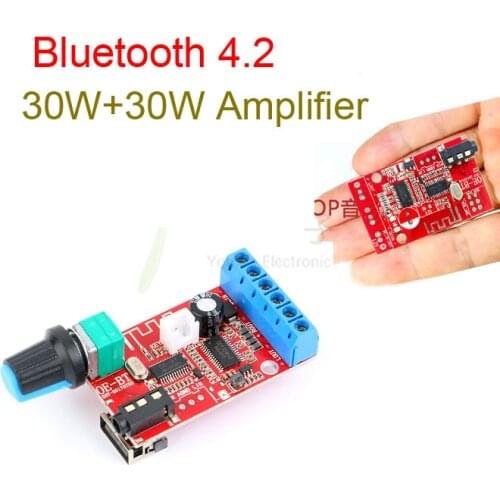 DC 12V 30W*2 Bluetooth 4.2 Receiver Stereo Audio Power Amplifier Board Class D Dual Channel 2.0 amp AUX USB for car