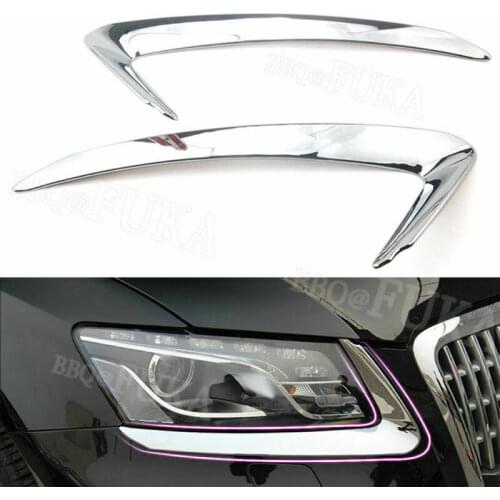 2pcs/set Car Front Chrome ABS Headlight Lamp Eyelid Eyebrow Cover Decal Frame Fit For Audi Q5 2009-2012 Car Styling Accessories