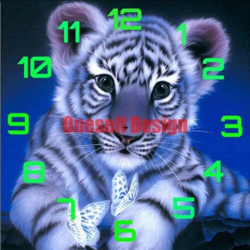 5d diamond painting clock colorful tiger diamond embroidery clock rhinestone pictures decoration home diamond mosaic diy frame
