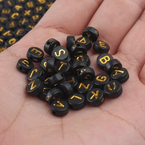 100pcs 7mm Mixed Digital Acrylic Beads Round Flat Black Gold Number Beads for Needlework Jewelry Making Diy Bracelet Necklace