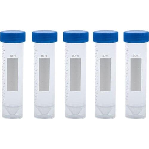 5 Pieces 50ml Plastic Transparent Centrifuge tube with scale Plastic test tube free-standing with Screw Cap