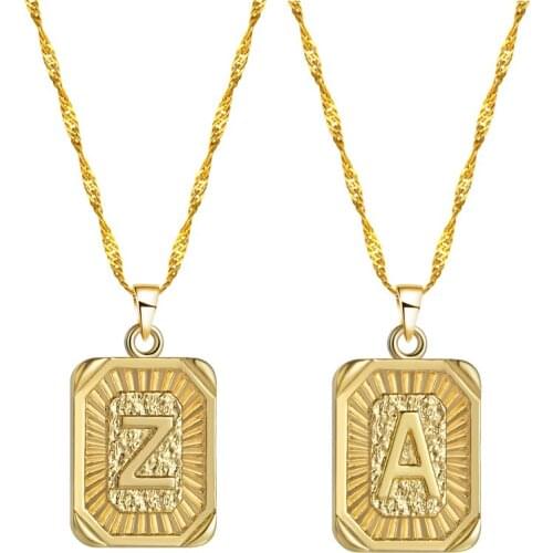 Fahsion A Name Initial Letter Pendant Necklace For Women Men Gold Color Square Alphabet Charm Link Chain Couple Pendants friends
