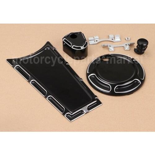 Black CNC Cut Fuel Gas Tank Door Dash Track Insert Ignition Cap Push Button For Harley 93-06 FLT FLHT Electra Road Tour Glide