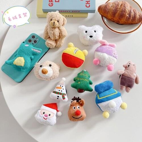 Cell Phone Holder Christmas Plush Cute Fold Finger Grip Mobile Phone Holder Stand Cartoon Ring Holder for Phone Finger Socket