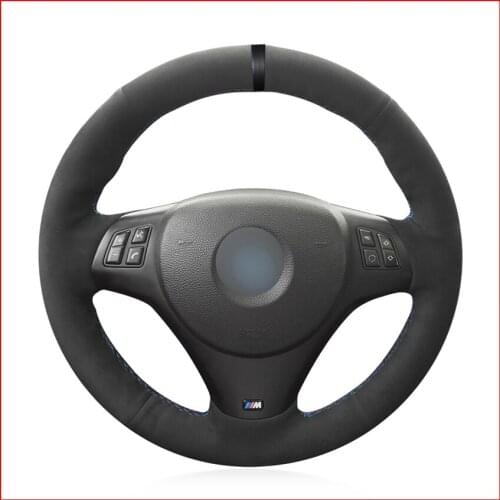 DIY Black Suede Leather Black Marker Car Steering Wheel Cover for BMW M Sport M3 E90 E91 E92 E93 E87 E81 E82 E88 X1 E84