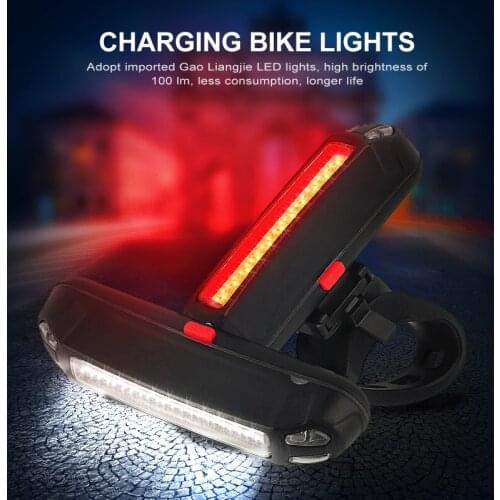 Mountain Bike Cycling 6Modes Bike Light Front LED Light Flashlight Rear Tail Lamp USB Rechargeable Safety Warning Light