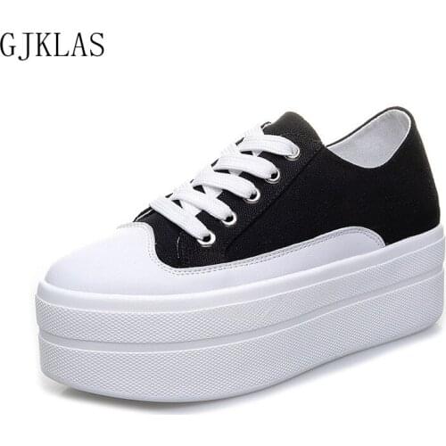 Ladies Canvas Shoes Woman Vulcanize Shoes Platform Sneakers High Heels Casual Shoe Womens Fashion Lace Up Chunky Sneakers Mujer