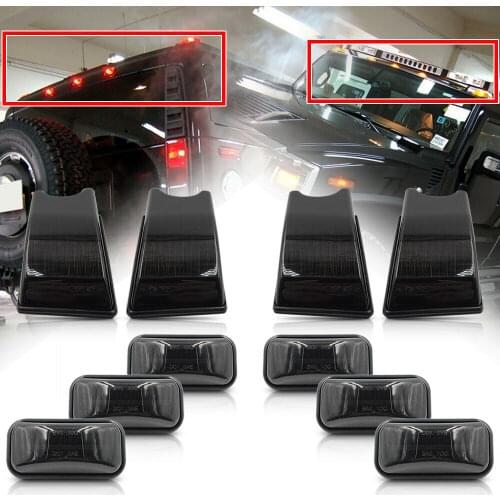 For Hummer H2 SUT 2003-2009 LED Cab Roof Light Kit Dark Black Lens Replace OEM Halogen Amber Red Lamps 10PCS