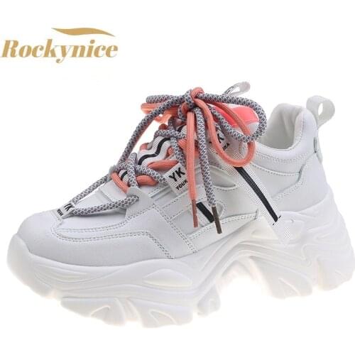 High Platform Women Sneakers Spring Thick Sole Casual Dad Shoes Walking Chunky Sport Shoes Woman Leather Sneakers Zapatos Mujer