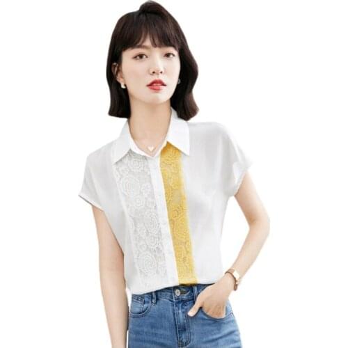 Fashion Women Blouses Summer Lace Chiffon Shirt Short Sleeve Ladies Shirts Top Plus Size Camisas Mujer
