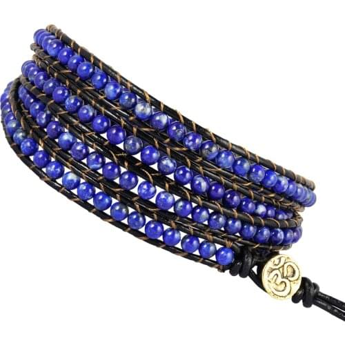 Wrap Bracelet Bracelet Men Leather Crystal Stone Beads Boho Black Leather Unisex Vintage Bracelet