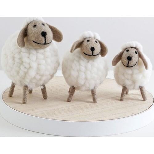 Desktop Cute Toys Mini Table Ornaments Cartoon Wool Felt Sheep Lamb Decorations Home Furnishings For Gift Festival White