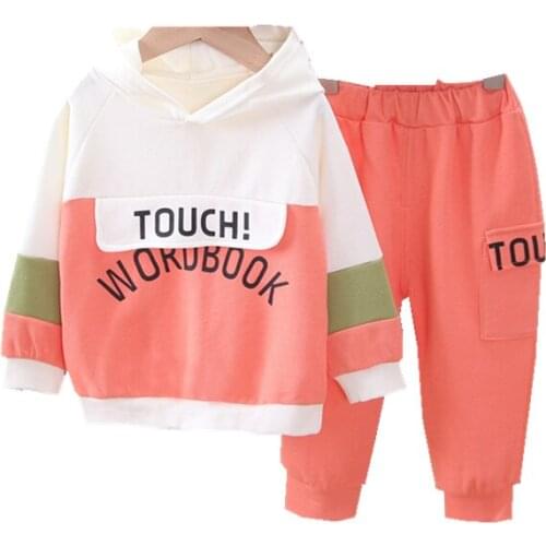 New Spring Autumn Kids Cotton Clothes Baby Boy Girl Letter Hooded Pants 2Pcs/sets Infant Out Children Toddler Fashion Tracksuits