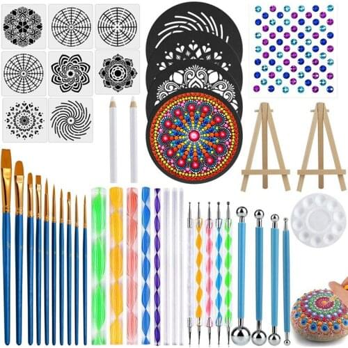 New 45 PCS Mandala Dotting Tools Set, Stencil Painting Arts Supplies Tools Kits Including Stencil Templates, Mini Easel