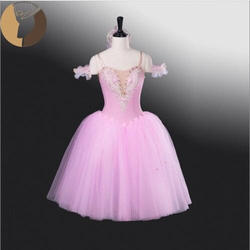 Adult Midi-Dresses Ballet Costumes Performance Pink Color Tutus 6 Layers Lycra Dress Girls Stage Wear Romantic Dresses