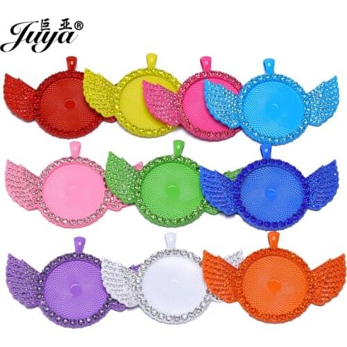 10PCS Colored Diamond Angel Wings Pendant Base 30mm Cabochon Blank Tray Charms DIY Jewelry Making For Necklace Keychains Crafts