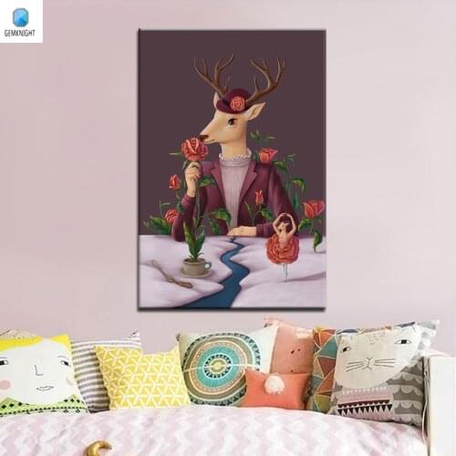 Coloring by numbers sika deer digital paint by numbers diy digital painting gift for kids cartoon deer posters