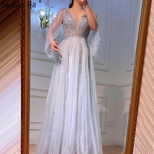 Serene Hill Grey Luxury A-Line Sexy Evening Dresses Gowns 2020 Diamond Beading Elegant For Women Party LA70788