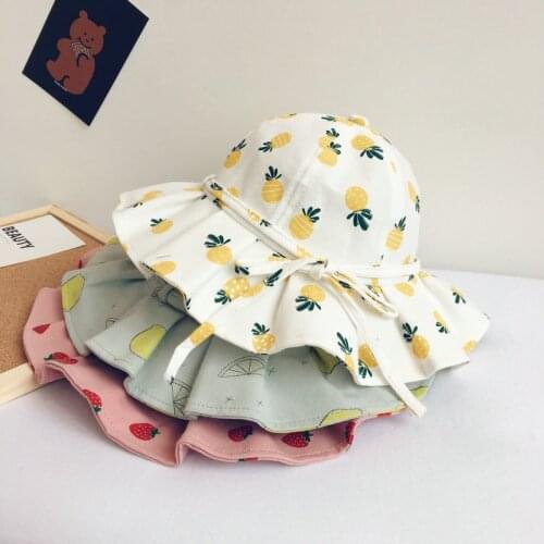 Spring Summer Baby Hat for Girls Foral Kids Bucket Hat Lovely Travel Beach Hat Baby Cap Sun Hats with Windproof Rope
