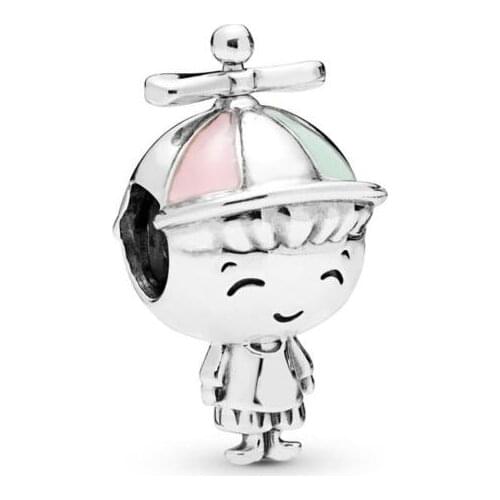 Genuine 925 Sterling Silver Bead Charm Propeller Hat Boy Beads Fit pandora Women Bracelet & Necklace Diy Jewelry
