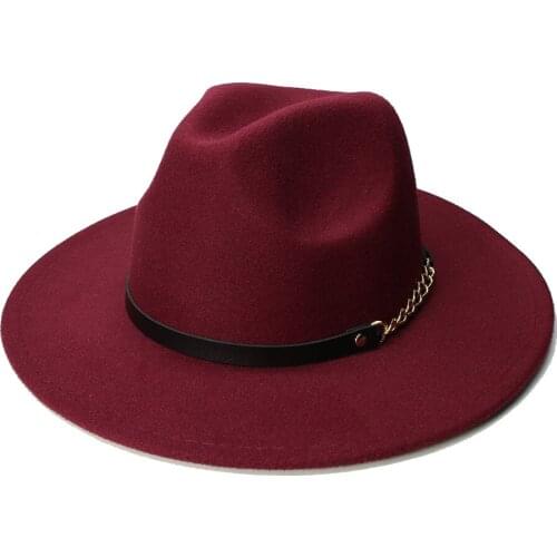 LUCKYLIANJI Retro Kid Child Vintage 100% Wool Wide Brim Cap Fedora Panama Jazz Bowler Hat Balck Chain Leather Band(54cm/Adjust)